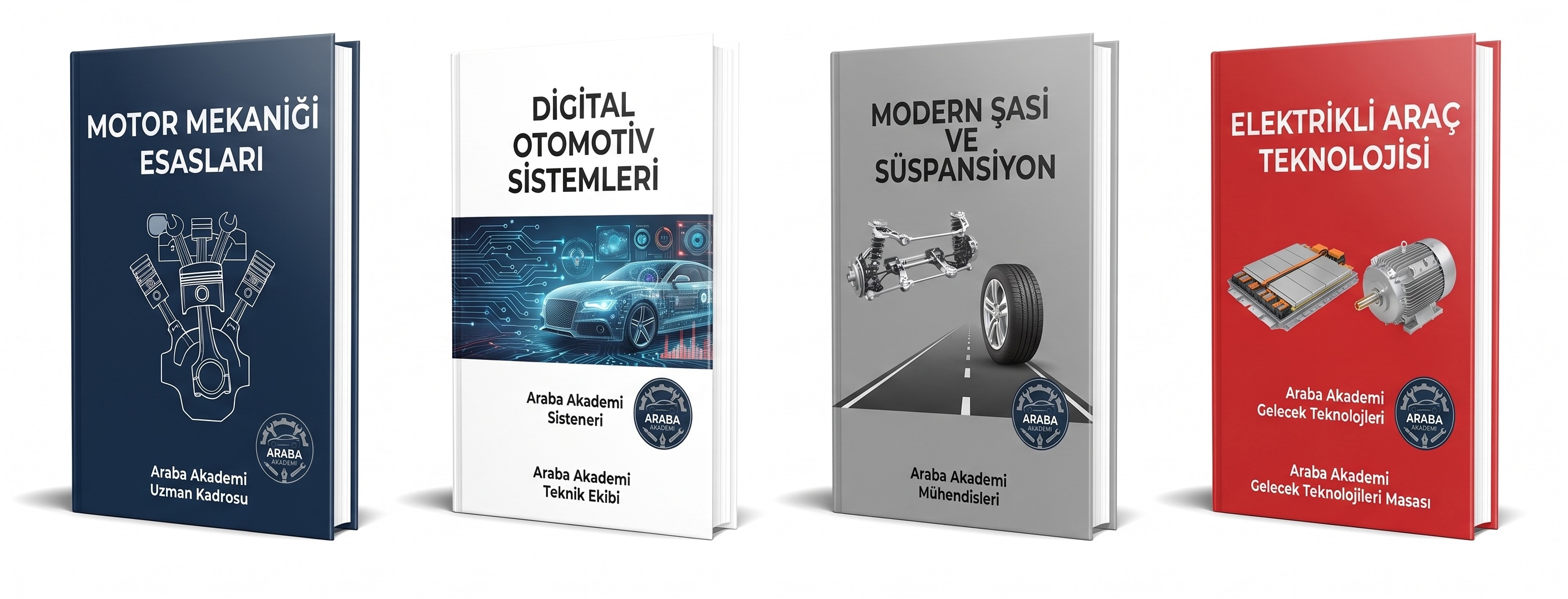 Araba Akademi eğitim setleri — motor mekaniği, dijital otomotiv sistemleri, şasi ve süspansiyon, elektrikli araç teknolojisi